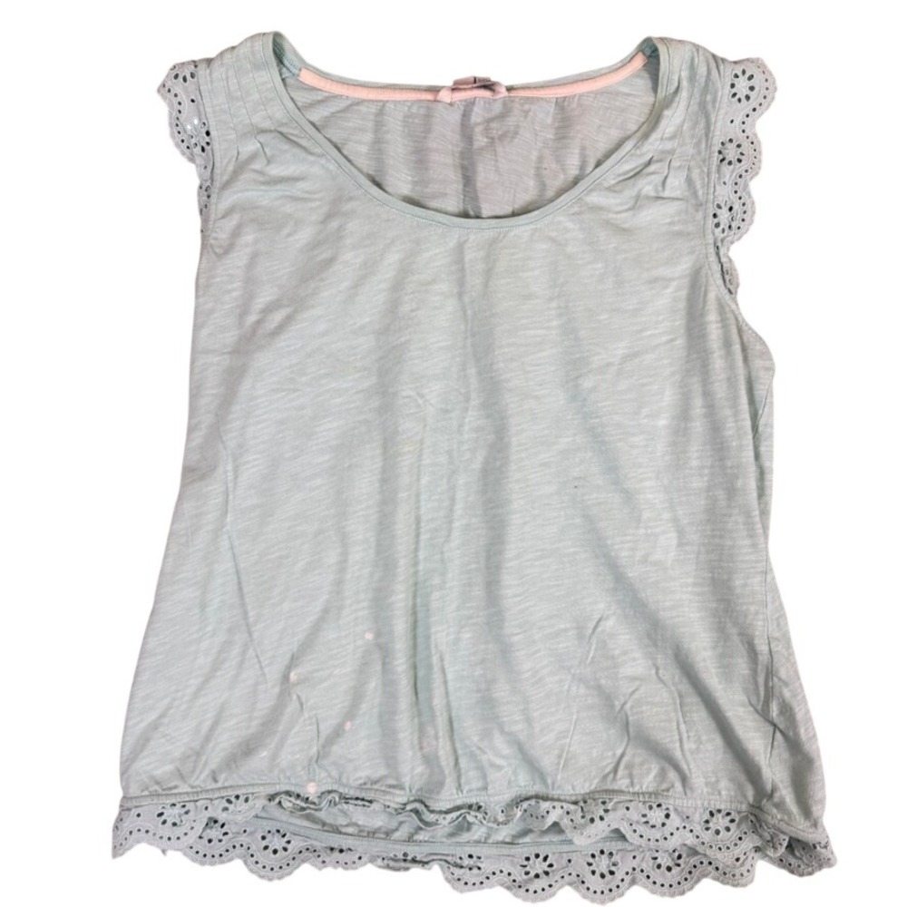 Boden Mint Green Eyelet Lace Trim Cotton Slub Sleeveless Top WL893 US 12